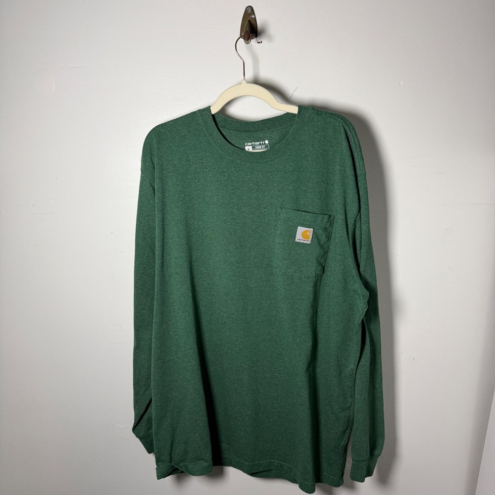 Carhartt Long Sleeve Pocket T-Shirt Mens XL Green Loose Fit Baggy Big and Tall